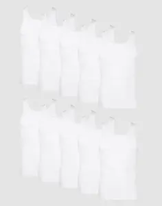 Hanes Men's Cotton Tank Undershirt Moisture-wicking White 10-pack Underwear Multi Pack Comfortable Fit Soft Stretch Fabric Breathable 372z10