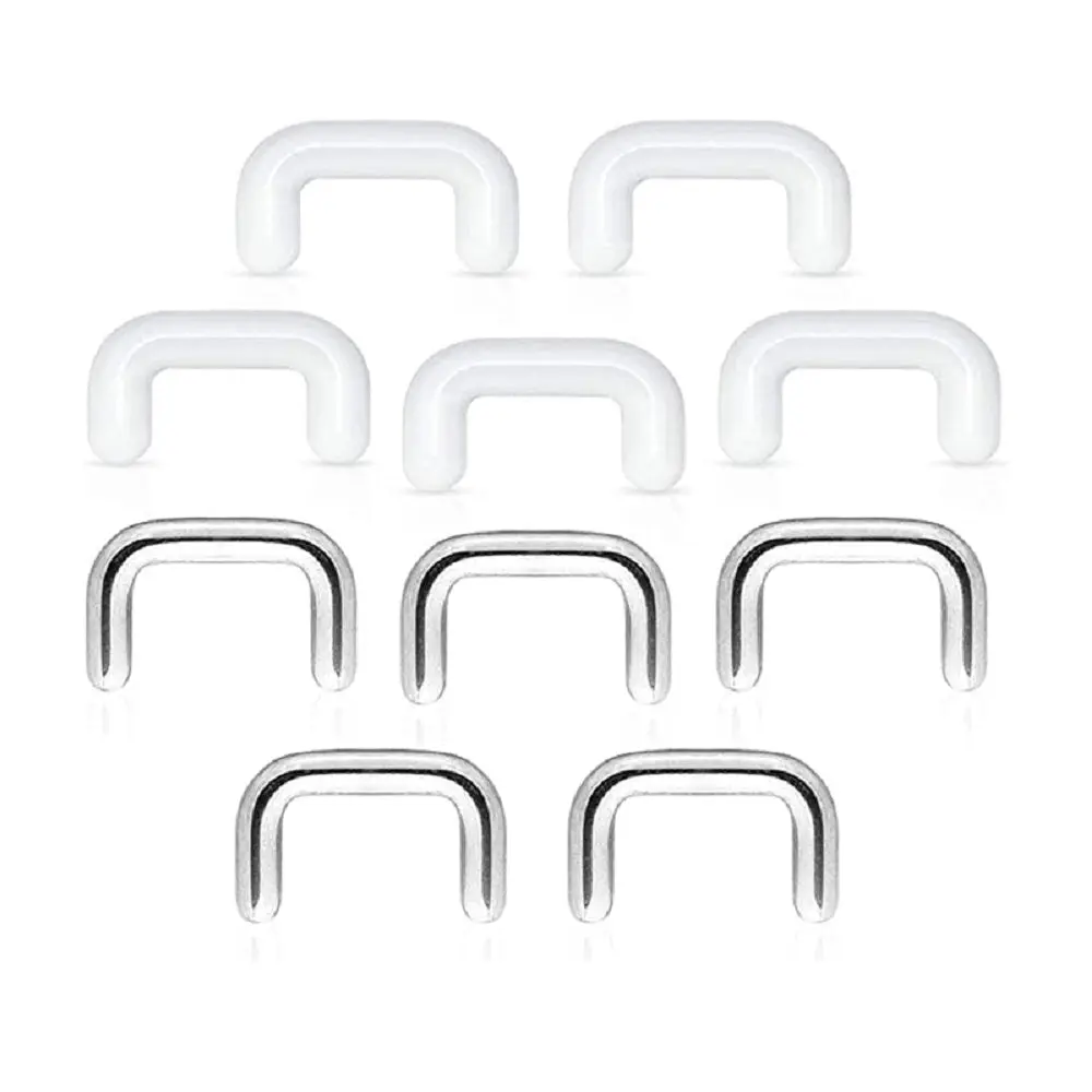 Set of 10 Septum Ring Retainers - 316L Stainless Steel and Clear Acrylic