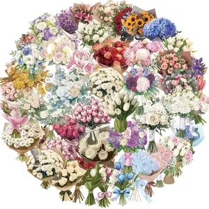 50 Pcs Flower Stickers Waterproof Floral Vinyl Stickers Decals for Water Bottles Laptop Scrapbooking Journaling