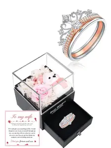 Valentine's Day Gift Firework Castle Ring, Princess Sparkling Diamond Crown Ring, Adjustable Rose Gold Two-In-One Stackable Ring, Statement Ring