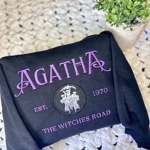 Agatha varsity embroidered, witches coven, pullover, unisex, sweatshirt Sweaters Comfort Casual Long Sleeve Crewneck Embroidery
