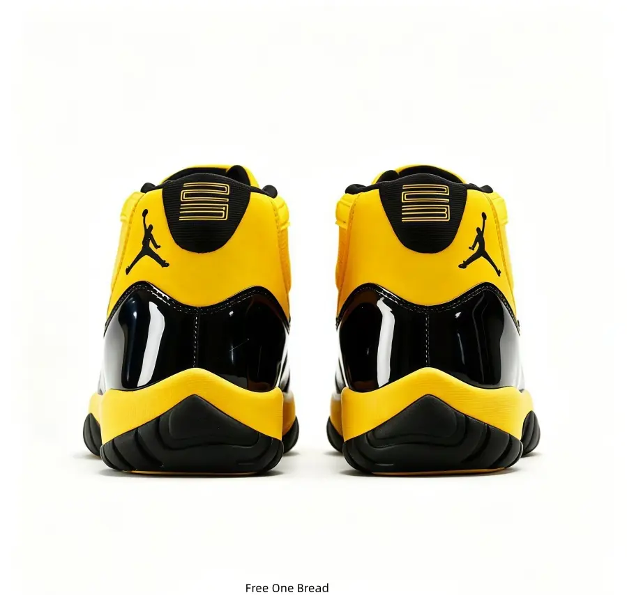 Black Gloss Patent Leather Yellow Fabric High Top Basketball Sneakers Black Jump Logo Yellow Midsole Black Rubber Outsole Retro Street Sports Shoes