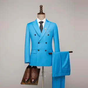 Mens Suit 2 Piece Tuxedo Double Breasted Slim Fit Blazer and Suit Pants Set for Wedding Prom Homecoming