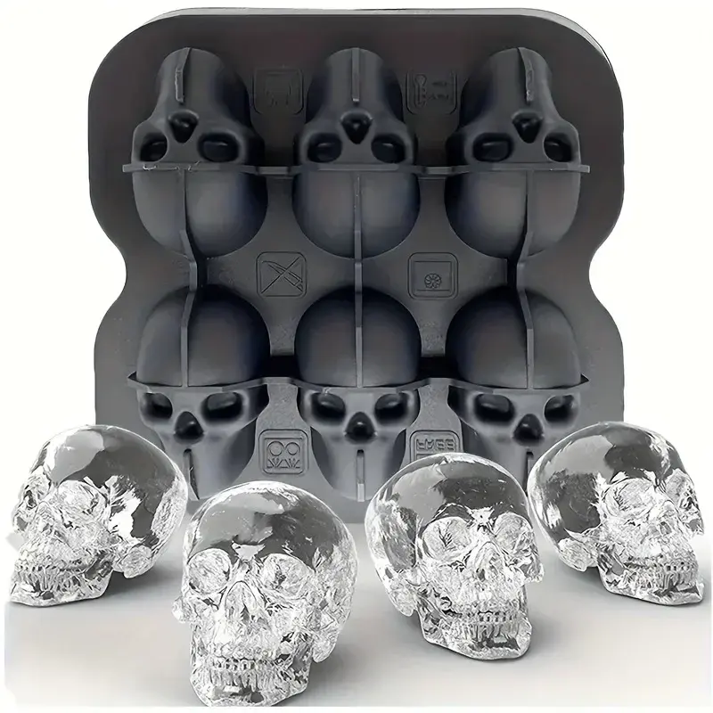 6-10 cells Skull Ice Ball Mold-3D BPA Free Silicone Tray for Cocktails,Whiskey & Halloween Drinks,Horror-Themed Ice Cube Maker
