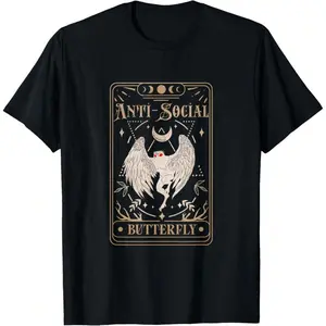 Mothman Tarot Card Antisocial Butterfly Cryptid Red Eyed T-Shirt Daily T-Shirt Women Kids Girls T-Shirt Funny Graphic Tees Cotton Graphic Tee