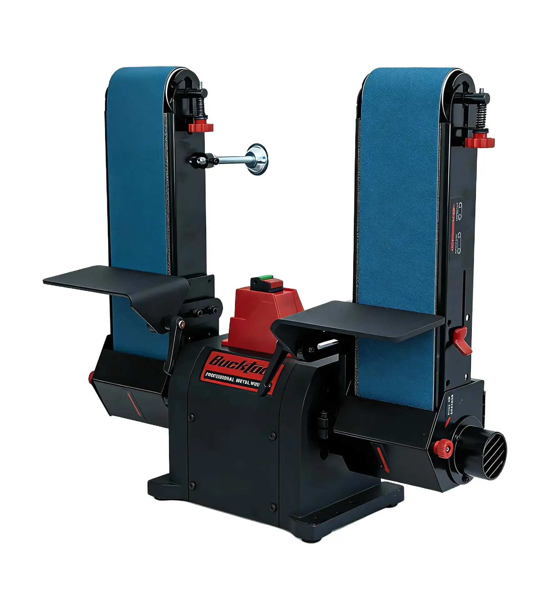 BUCKTOOL 1HP Sturdy Benchtop Dual-Belt Sander, 4x36 in Sanding Belts (80 & 120 Grits), 2160 FPM, 2-in-1 Worktables, Cast Aluminum Base, Metal Sharpener, Woodworking Bench Tool, BS436D