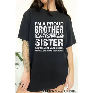 100% Cotton Brother Birthday & Xmas Funny T-Shirt Gift from Awesome Sister camisetas  comodas Soft Crew Neck Women's