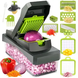 Vegetable Chopper 10-in-1 Gray & Green Stainless Steel & ABS Plastic 6 Sharp Blades with Container & Accessories for Efficient Food Prep Stock Up On Specials Stockpile VALUE Pack TikTokShopBlackFriday Christmas Gift Cookware Sets