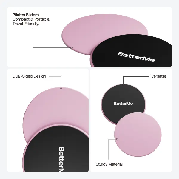 BetterMe Pilates Slides Set - Compact Portable Dual-Sided Home Workout Fitness Equipment, Studio Quality for Yoga/Pilates Workouts