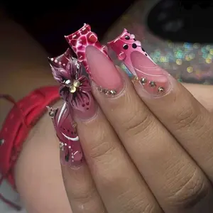 24pcs Acrylic Nail Art Set, Leopard Pattern Design, Glossy Finish, Nail Kit Set, Perfect Gift for Women & Girls, Ideal Valentine's Day Present