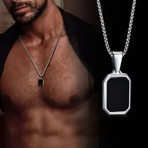 Small Dogtags Pendant Necklaces for Men Boys,Black Silver Color Stainless Steel Military Dog Tag with Box Chain Gift to Him