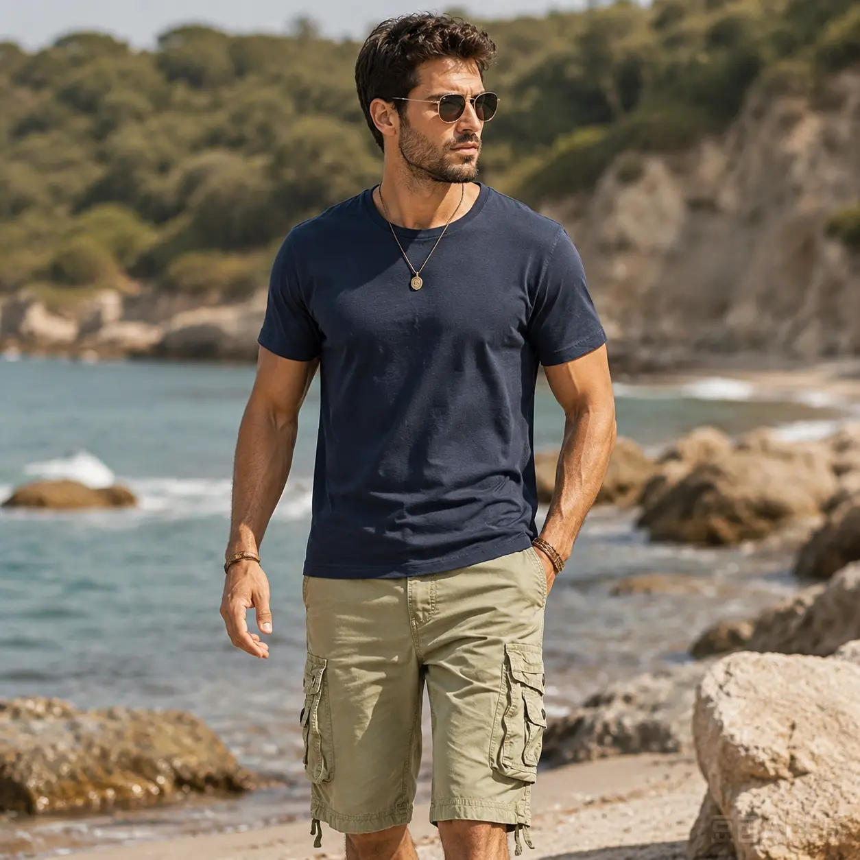 Men's Cotton Cargo Shorts in a Casual Loose Fit with Multiple Pockets, Stylish Mid-Length Summer Wear Men's Cotton Cargo Shorts in a Casual Loose Fit with Multiple Pockets, Stylish Mid-Length Summer Wear