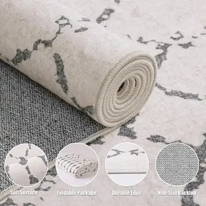 Rugs for Living Room, Washable Rugs Moroccan Boho Farmhouse Rug with Non-Slip Backing, Soft Low Pile Indoor Floor Carpet Neutral Rug for Bedroom Dining Room, Off White/Grey