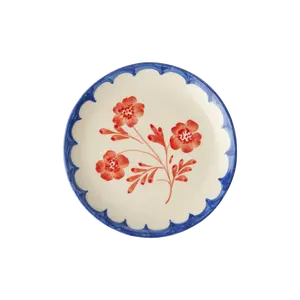 Ceramic Cake Plate with Hand Painted Vintage Flower
