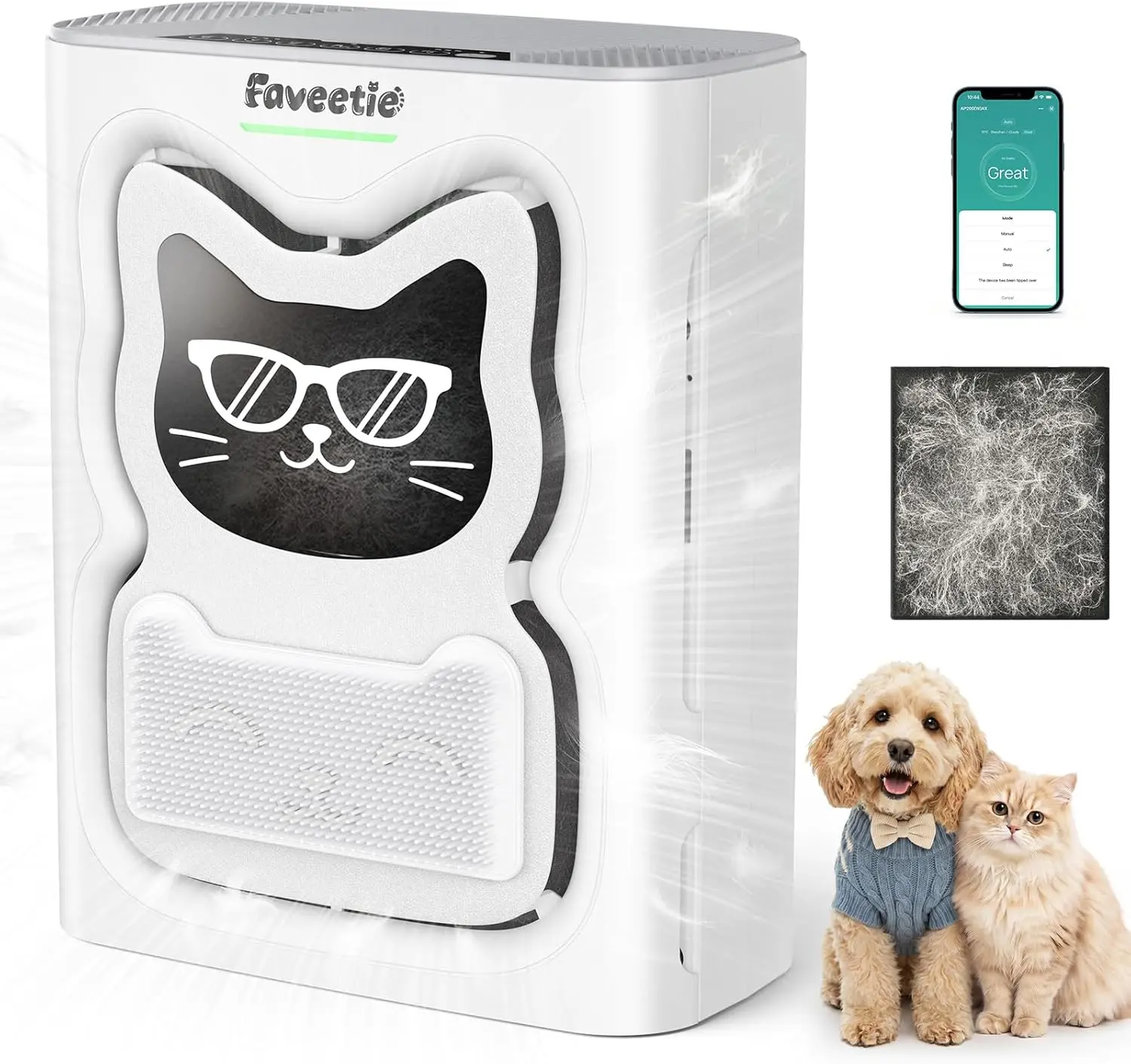 Pet Air Purifier for Home Large Room 2300 sq ft, 4-in-1 H13 HEPA Washable Pre-Filter, Air Quality Sensor & Auto Modes, Quiet Sleep Mode, Air Doctor for Pets Hair Dander Odor Smoke Dust
