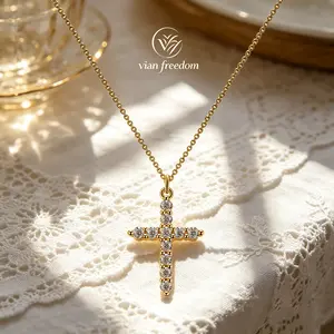 Elegant Gold Cross Necklace for Women  Perfect Gift | Minimalist Diamond Pendant Gold-Plated Cuban Link