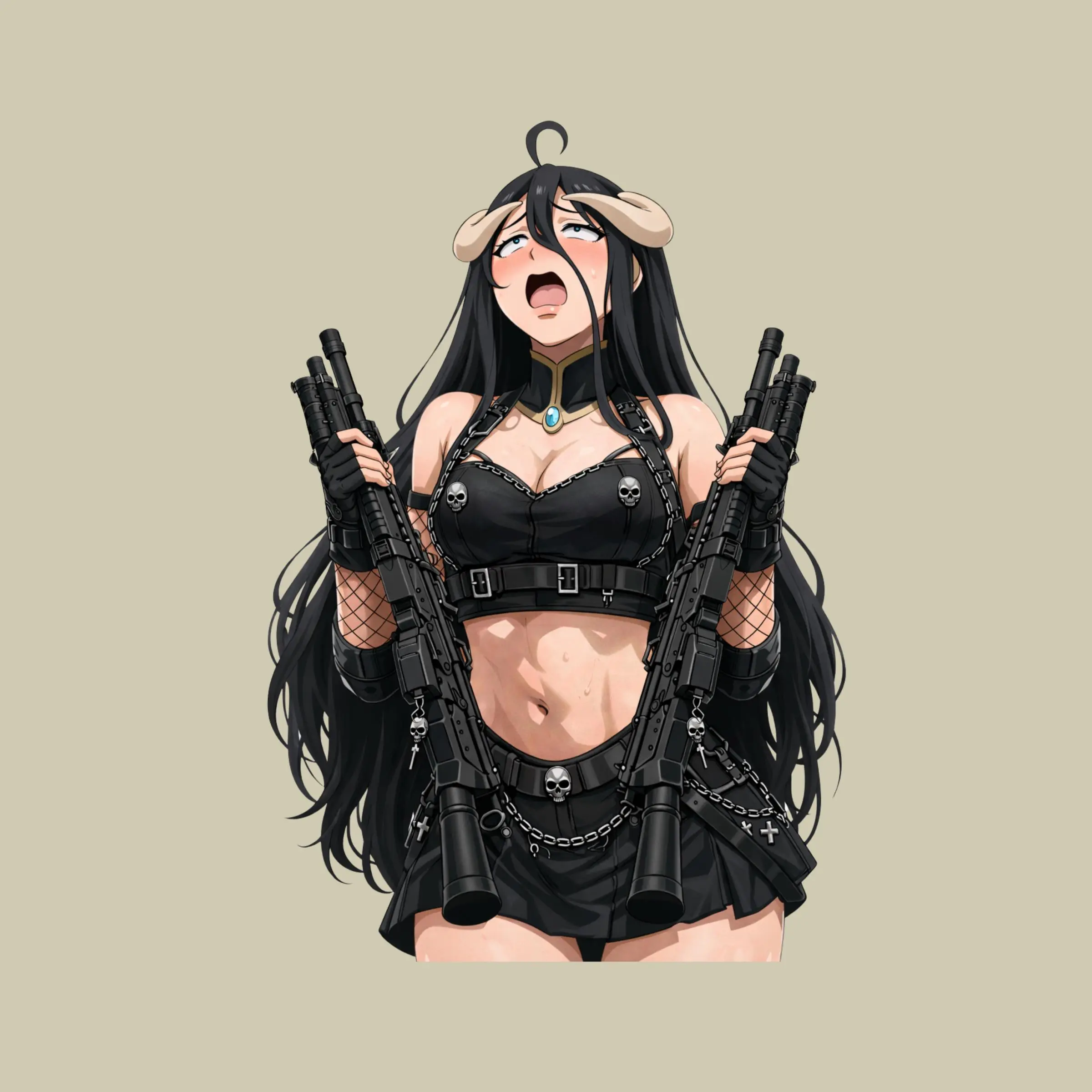 Dark Gothic Tactical Girl Sticker, Dual Gun Anime Waifu Tattoo Aesthetic Decal Gift, Vinyl Sticker 2x2 to 6x6inch
