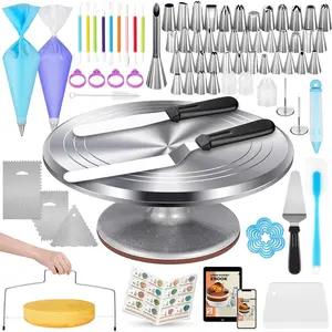 180 count Cake Decorating Kits Supplies - Aluminium Alloy Revolving Cake Turntable, Numbered Cake Decorating Tips and Frosting Tools for Baking Cupcake Cookie Muffin Kitchen Utensils
