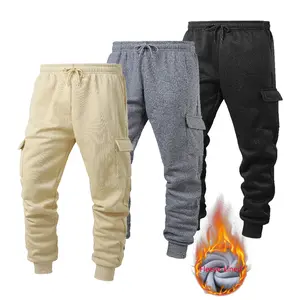 Plush and thickened work pants for men in autumn and winter, warm and sporty, with large pockets for ankle binding, and sanitary pants for men