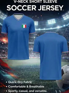 Men's Italy 1982 Home Football T-Shirt with V Neck, Quick-Dry Fabric, Breathable Comfort for All Seasons, Sporty Loose-Fitting Design, Soccer Shirt