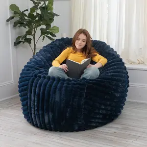 Jaxx Saxx 5 Foot Faux Fur Bean Bag Chair Navy Blue Plush Luxury for Ultimate Comfort & Style Comfy Chair Removable Cover Machine Washable Childproof Zipper Included