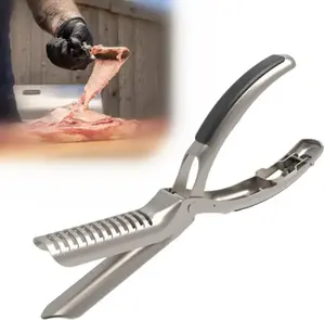 Stainless Steel BBQ Rib Membrane Remover Utensils Kit, Curved Clamp, Sturdy Non-Slip Grip, Ergonomic Design for Easy Kitchen Grilling & BBQs Removal, Dishwasher-Safe BBQ Accessories
