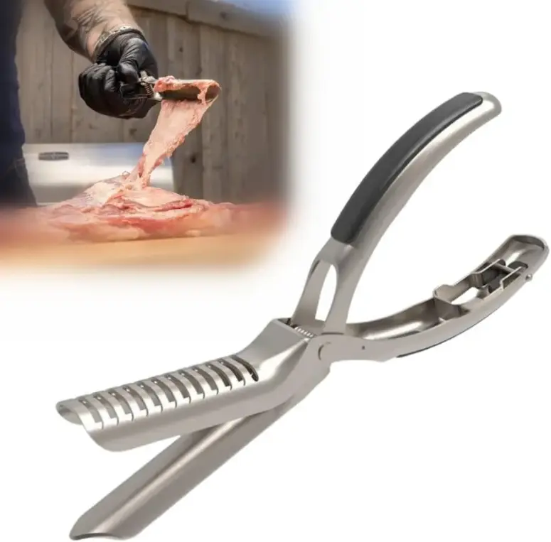 Stainless Steel Barbecue Tool Set - Handy BBQ Rib Membrane Remover Kit with Curved Clamp, Solid Metal Build, Sturdy Non-Slip Grip, Ergonomic Design for Comfortable Handling & Easy Membrane Removal, Dishwasher-Safe Home/Party Supplies Accessory