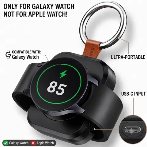 Portable charger only for Samsung Galaxy Watch Active 1/2/3/4/5 Pro/6 Classic/6/7/8, with a capacity of 1200 mAh and supports wireless charging (not for Apple Watch).,back to school,back to school haul