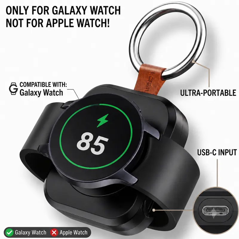 Portable charger only for Samsung Galaxy Watch Active 1/2/3/4/5 Pro/6 Classic/6/7/8, with a capacity of 1200 mAh and supports wireless charging (not for Apple Watch).,back to school,back to school haul