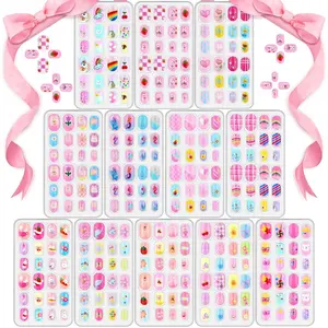288 Pieces Kids Nails Press ons for Girls, Acejoz Fake Nail Set Pre Glue Stick on Short Nails for Children Little Girls 8-12 Year Nail Art Decoration