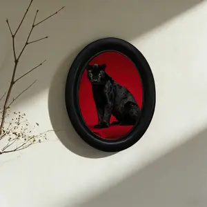 French Vintage Oval Frame Panther Decorative Art, Creative Background, Artistic Luxury Wall Hanging, Holiday Decoration Gift