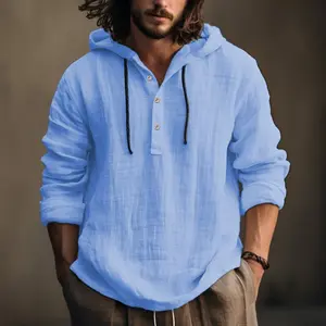 Spring and Summer Men's Cotton and Linen Shirt Hooded Sweater Long Sleeve Hooded Casual Daily Clothing