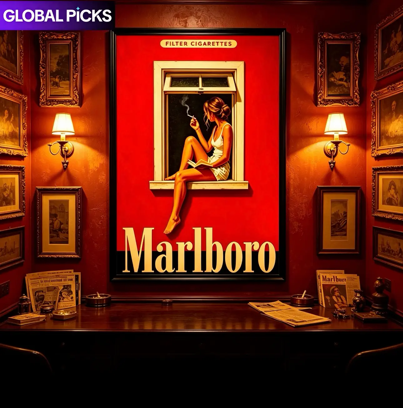 Vintage Cigarette Girl Red Canvas Poster - Malena Inspired Cinematic HD Print Wall Art, High Detail Old Money Aesthetic Decoration, Framed Decor for Man Cave Bar, Gift for Retro Vibe Enthusiasts