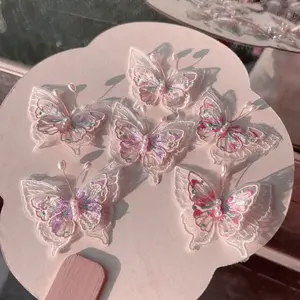6-Piece Embroidery Design Butterfly Set, DIY Sewing Accessories, Cute Chinese Style Double-Layer Pearl Butterfly Patches, Home & Shoe Decor