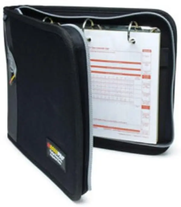 3-Ring Travel Storage Binder for Loose-Leaf Log Sheets (10.5x8.5in), Black Zipper-Closure Binder with Carry Handles & Removable Shoulder Strap, Model LB-001BK, Document Organizer Binder