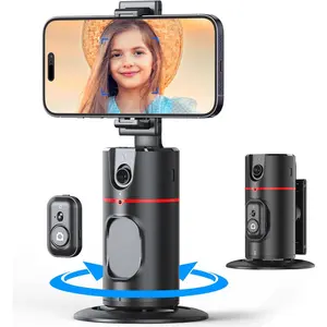 Auto Tracking Phone Holder, 360° Rotation Smart Shooting Camera Mount with Remote Selfie Stick, No App Rechargeable Stabilizer for iPhone Android Live Shooting