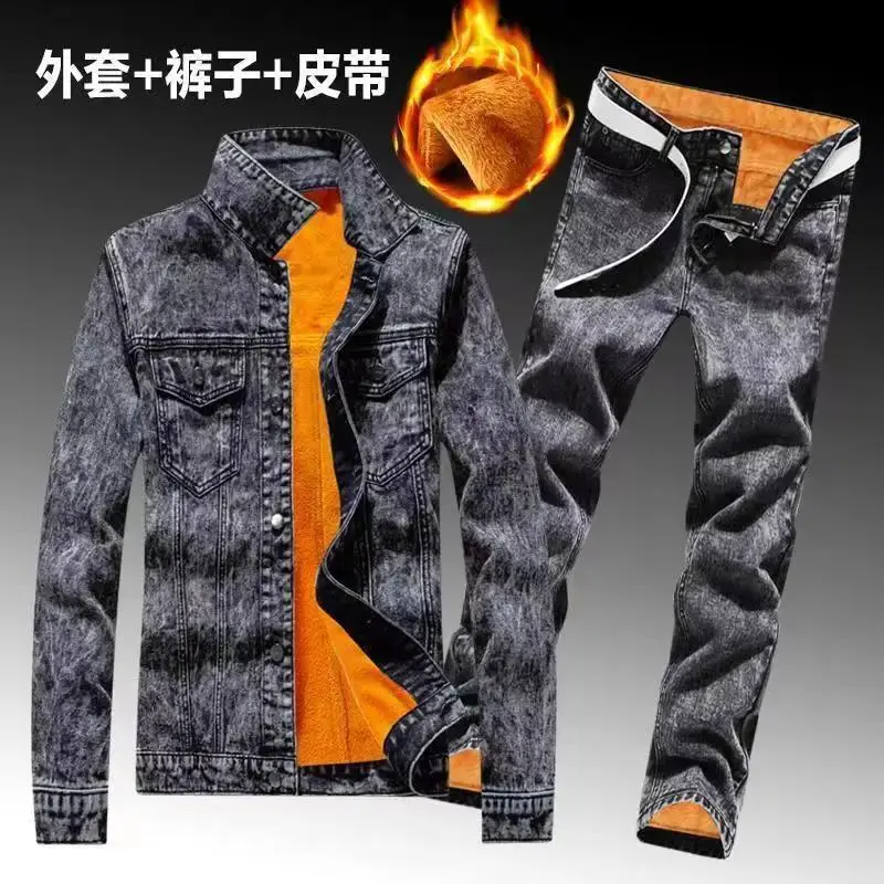 WinterMenFleeceLiningThickWarmDenimTwoPieceSetSlimFitCowbodyJacketJeansSuitCargoSets WinterMenFleeceLiningThickWarmDenimTwoPieceSetSlimFitCowbodyJacketJeansSuitCargoSets