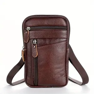 [High Quality] Men'S High Quality Leather Crossbody Bag | Adjustable Strap, Multiple Zippered Pockets, Phone Holder & Wallet | Travel, Outdoor Sports, and Daily Use | Retro Style | Deep Brown And Black