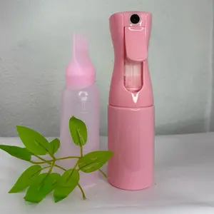 2-Piece Pink Hair Bottle Set – Fine Mist Spray Bottle & Comb Tip Applicator Bottle for Water, Oil, and Hair Care Products