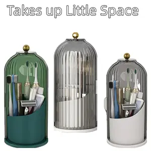 Rotating Electric Toothbrush Holder with Lid, Dustproof Toothpaste Rack, Bathroom Vanity Storage Box, Creative Gift for Father's Day