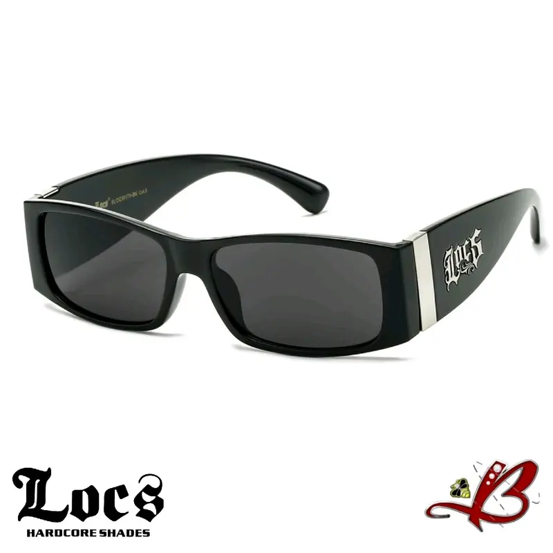 Locs Classic Urban 1990s Mad Dog Silhouette Hardcore Shades with Thick Temples, All Black, Narrow Rectangle Full Rim Frame, Original & Authentic High Quality Sunglasses