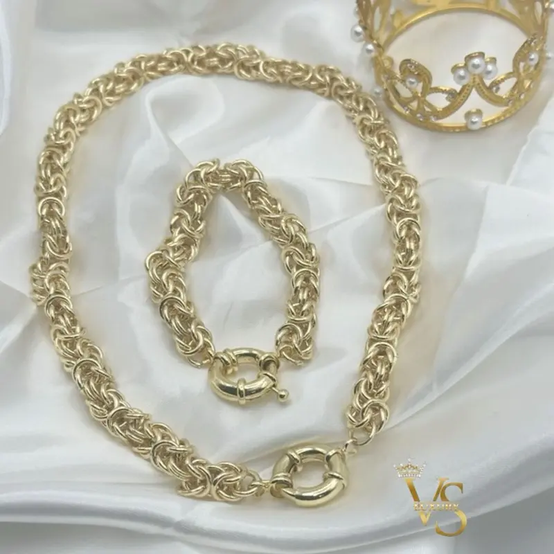 Valdes Luxury Byzantine Style Chain and Bracelet Set 14K Gold Plated Laminated High Quality Everyday Jew