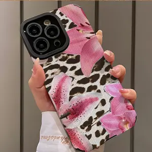 Lily Leopard Print Shockproof Protective Ultra-Thin Aesthetic Smartphone Case Cover for iPhone 17/16/15/14/13/12/11/plus/pro Max, Dust-Proof Gift Idea, Casing, Accessories, Protection