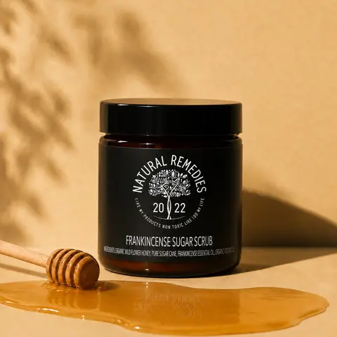 Organic Vegan Frankincense Sugar Scrub, Honey & Coconut Infused Exfoliating Face Scrub for Skincare