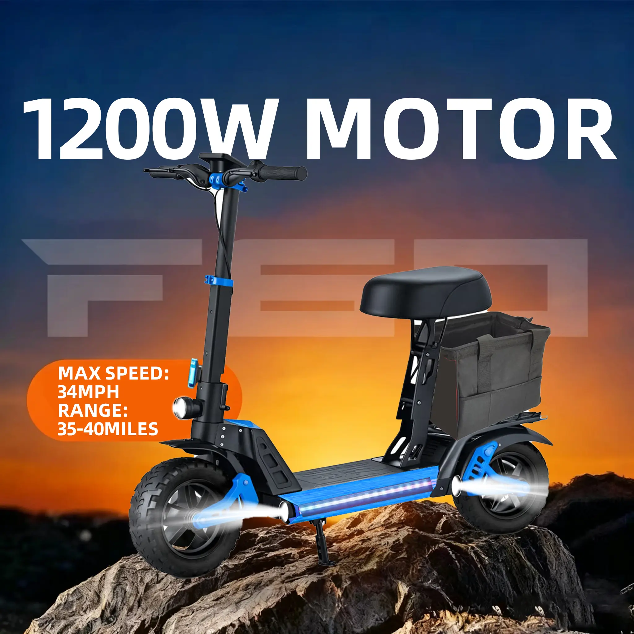 Peak 1200W Motor Electric Scooter Off Road with seat for Adult, 48V 18AH Folding Scooters Up to 34MPH & 30-35Miles Range,10" Tire E-Scooter with Dual Suspension &Turn Signals for Commuter Outdoor
