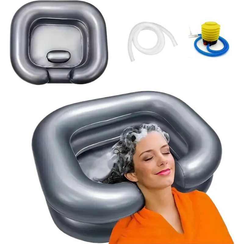 Double Layer Inflatable Hair Wash Basin, Durable Portable Washing Hair Pillow with 40in Drainage Pipe，PVC Soft Shampoo Bowl Portable Hair Washing Bowl for Bedridden, Disabled, Injured, Elderly，Home Bathroom Dormitory Camping, Boyfriend Gifts tiktokshopspr