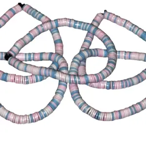 Cotten Candy Theme Clay Bead Bracelet - Pink and Blue Striped Design for Stylish Wear