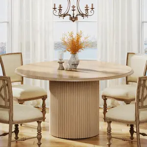 TRIBEWOOD 47" Round Dining Table for 4, Farmhouse Kitchen Table with Sturdy Fluted Metal Base, Modern Small Circle Dinner Table for Dining Room (Chairs Not Included)