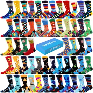 24 Pairs Random Style Socks Novelty Design Crew Socks For Men Gift For Friends (US Size 7.5-12)