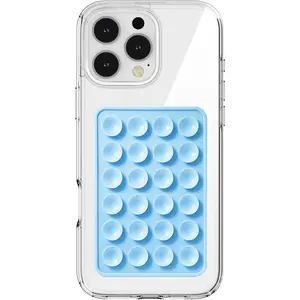 Suction Phone Case Mount, Silicon Sticky Grip, Adhesive Accessory for Smartphones, Hands-Free Mirror Shower Holder for Selfies,  Videos ( Blue)